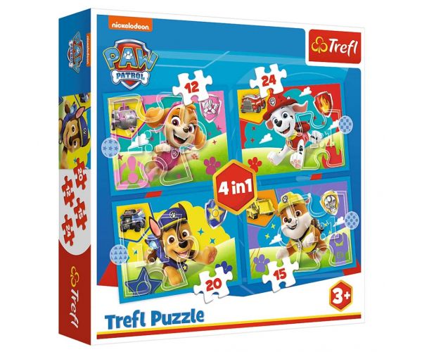 Patrula Cățelușilor: Puzzle 4 în 1 cu cățeluși în acțiune - Trefl