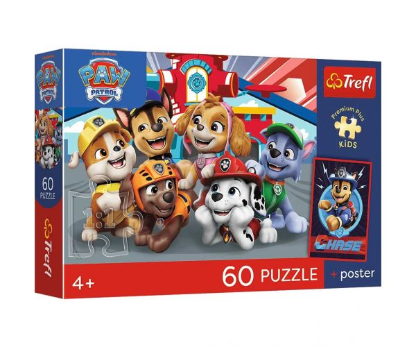Patrula Cățelușilor puzzle premium plus de 60 piese pentru copii, cu poster - Trefl