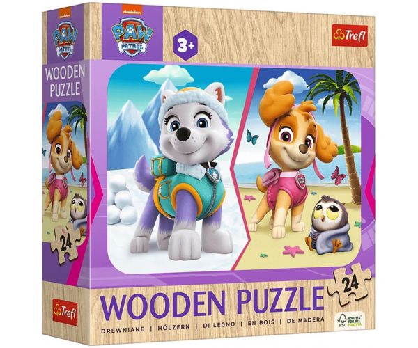 Patrula cățelușilor Sky și Everest aventură puzzle din lemn 24 piese - Trefl