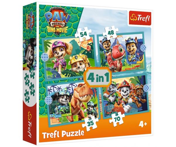 Paw Patrol – Aventuri pe Insula Dinozaurilor, set de puzzle 4-în-1 - Trefl