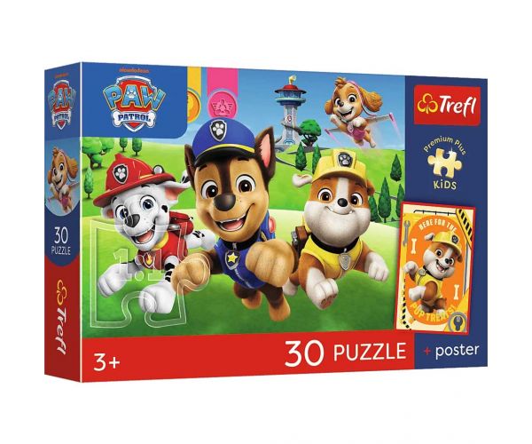 Paw Patrol puzzle premium plus pentru copii, 30 de piese, cu poster - Trefl