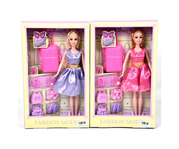Păpușă de modă cu valiză și accesorii în două variante 29cm