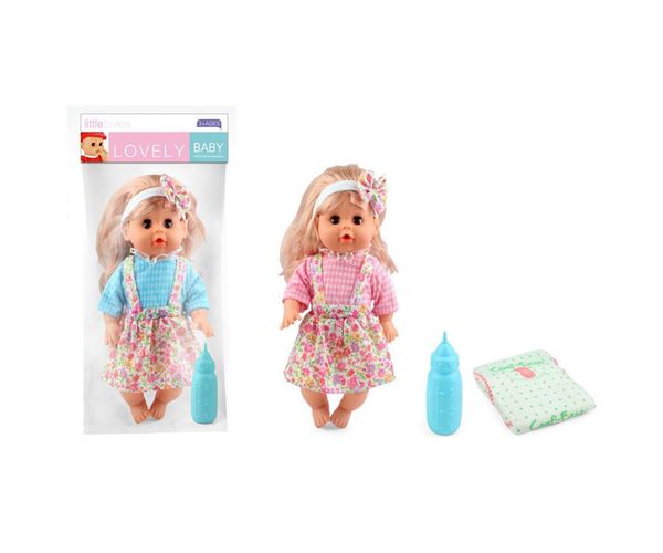 Păpușă face pipi în fustă cu flori cu accesorii 30cm