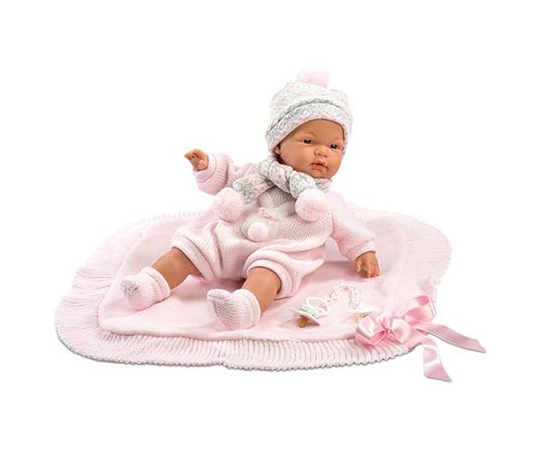 Újszülött lány baba takaróval és cumival 38cm