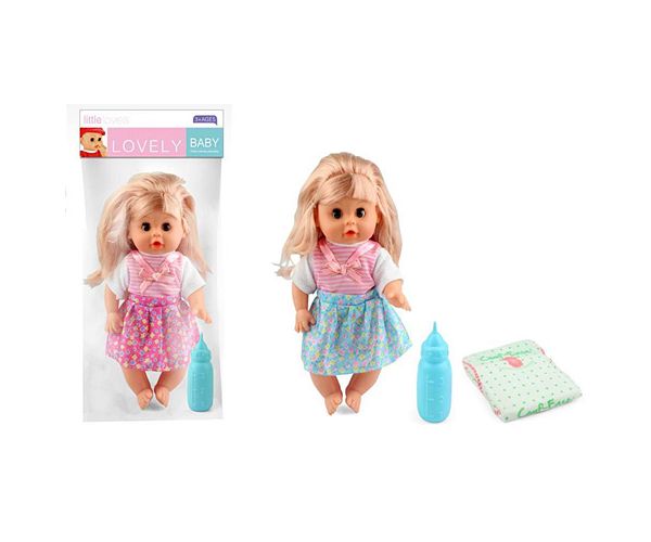 Păpușă în haine cu fundiță face pipi cu accesorii 30cm
