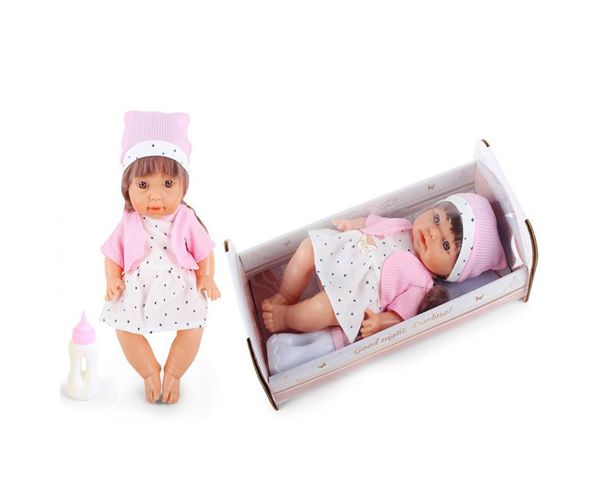 Pisilő baba csillagos ruhában hanggal és kisággyal 30cm