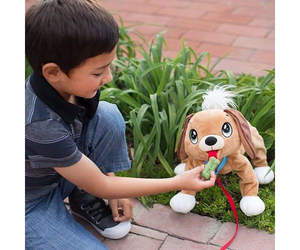 Peppy Pups: Cățel de pluș maro cu lesă 28 cm