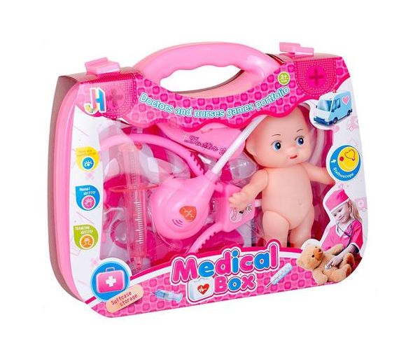 Pink set doctor cu păpușă și accesorii în valiză