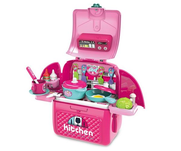Pink transportabil 2in1 bucătărie de joacă set în rucsac