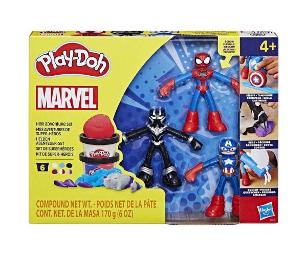 Play-Doh: Aventuri eroice Marvel - set de plastilină cu 3 figurine - Hasbro
