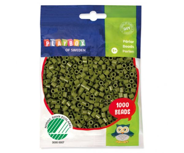 PlayBox: 1000 de mărgele MIDI de 5 mm, verde măsliniu, care se pot călca