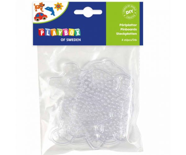 PlayBox: Bază de mărgele MIDI de 5mm care se pot călca - câine, mașină, pește, floare, pachet de 4 bucăți.