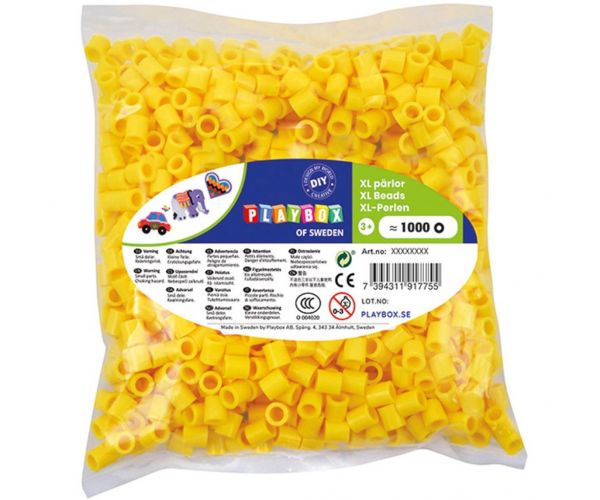 PlayBox: Cutie cu 1000 de mărgele MIDI XL de 9 mm pentru călcat, culoare galbenă