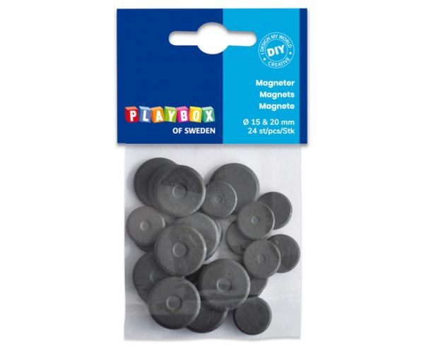 PlayBox: Discuri magnetice de 15-20mm, 24 bucți