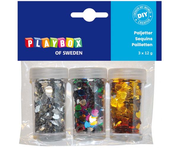 PlayBox: Inimi decorative în diverse culori, pachet de 3x12g.
