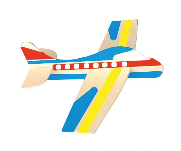 PlayBox: Machetă de avion din lemn natural, cu 12 piese de asamblat.