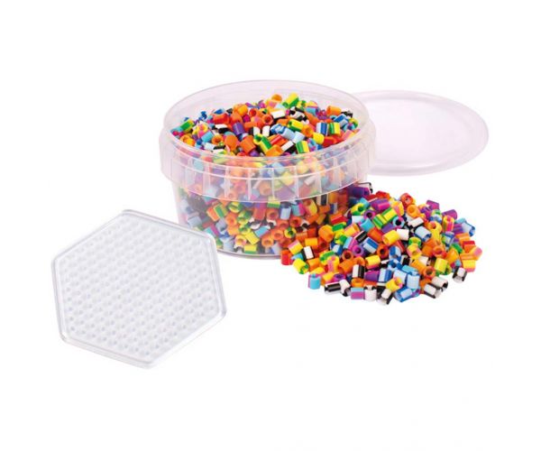 PlayBox: Mărgele MIDI de 5 mm cu dungi termoadezive, 1000 bucăți cu placă de bază hexagonală