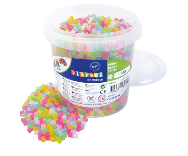 PlayBox: Mărgele MIDI de călcat de 5mm, mix transparent, borcan de 5000 bucăți