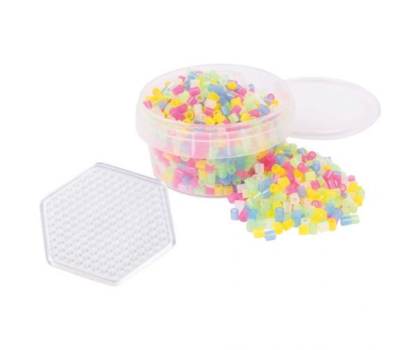 PlayBox: Mărgele MIDI transparente de 5 mm pentru călcat, set de 1000 bucăți cu placă hexagonală.
