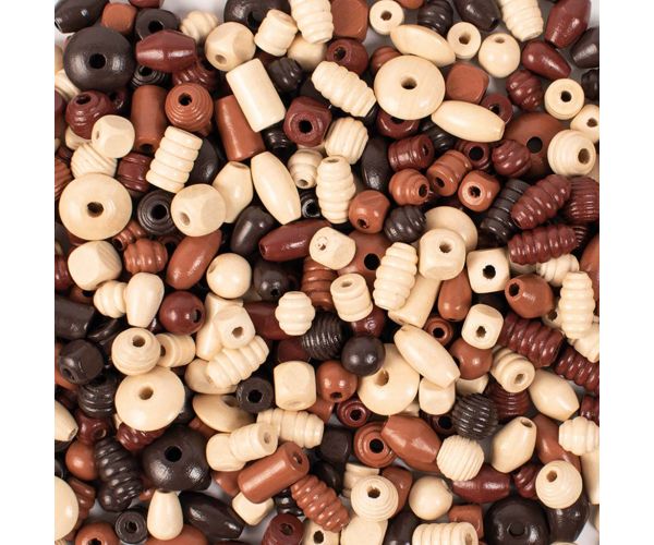 PlayBox: Mărgele din lemn în culori naturale, pachet de 250g
