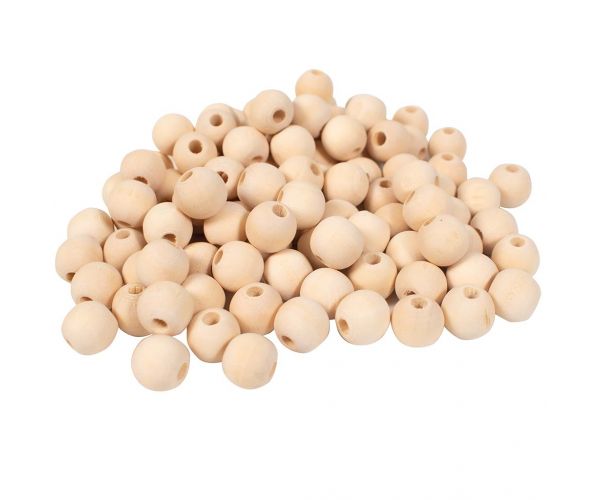 PlayBox: Mărgele din lemn natural de 15mm, pachet de 100 bucăți