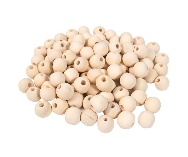 PlayBox: Mărgele din lemn natural de 20mm, pachet de 100 bucăți.