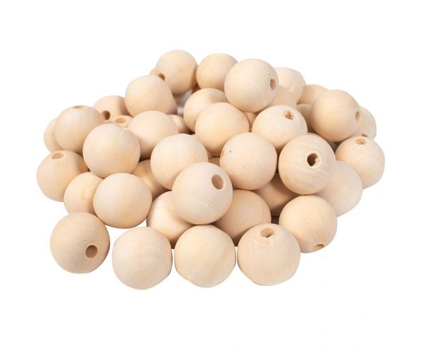 PlayBox: Mărgele din lemn natural de 30mm, pachet de 50 bucăți.
