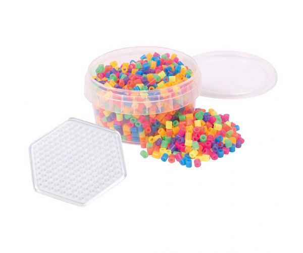 PlayBox: Mărgele neon MIDI de 5 mm termoadezive, set de 1000 bucăți cu placă hexagonală