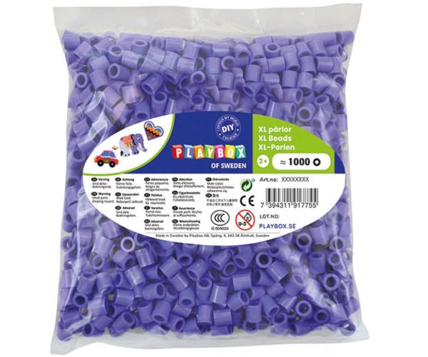 PlayBox: Pachet de 1000 bucăți mărgele MIDI XL de 9 mm pentru călcat, culoare mov