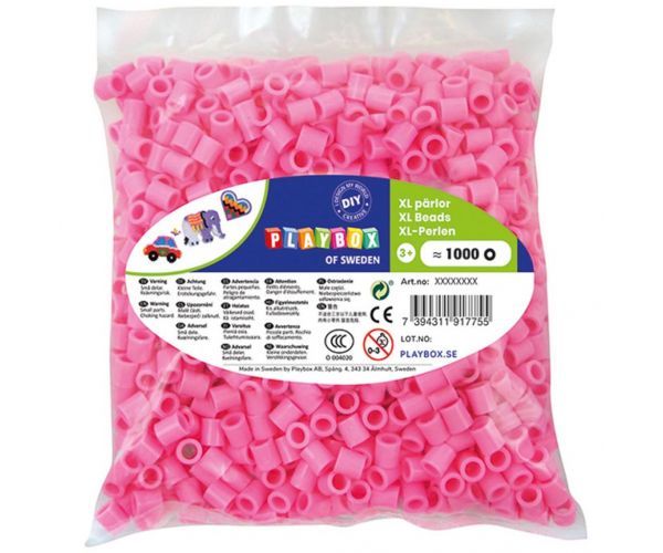 PlayBox: Pachet de mărgele termoadezive XL MAXI de 9 mm, 1000 bucăți, culoare roz