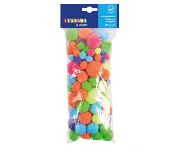 PlayBox: Pomponi neon în culori, 100 buc, 15-35mm