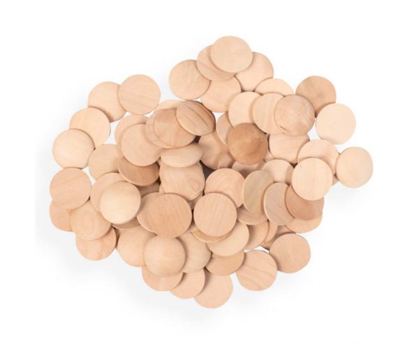 PlayBox: Set de 100 de butoane din lemn cu diametrul de 25mm