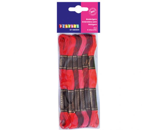 PlayBox: Set de 6 fire de brodat roșii în diferite nuanțe, 8m fiecare