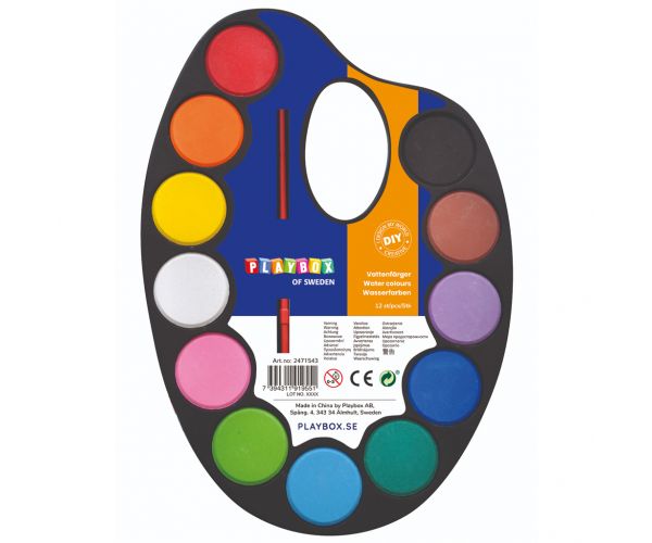 PlayBox: Set de acuarele cu 12 culori și pensulă