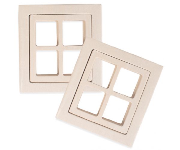 PlayBox: Set de ferestre din lemn, 2 bucăți, 8x8,5 cm