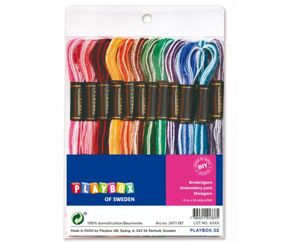 PlayBox: Set de fire de bumbac colorate pentru broderie, 24 de bucăți