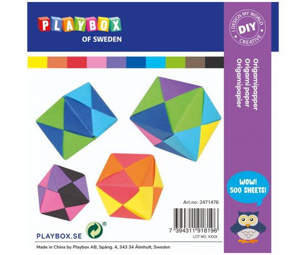 PlayBox: Set de hârtie origami, 500 de bucăți, 15x15 cm