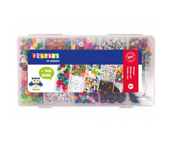 PlayBox: Set de mărgele din plastic, 1900 de bucăți, în cutie de depozitare.
