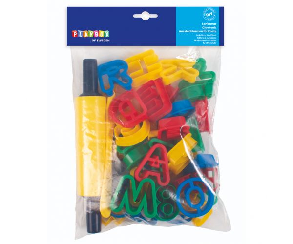 PlayBox: Set de modelat din plastilină cu forme de tăiere și sucitor, 42 de piese.