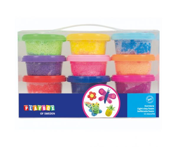 PlayBox: Set de plastilină modelatoare, 12 recipiente, 14 grame fiecare.