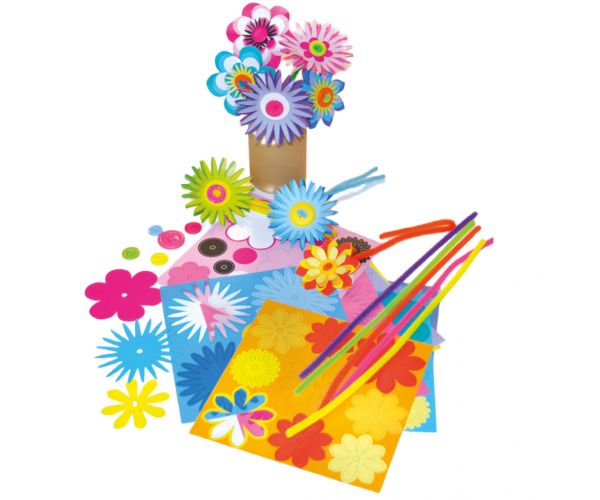 PlayBox: Set pentru crearea florilor din hârtie cu fire de chenille și nasturi