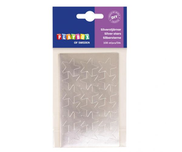 PlayBox: Stele argintii autoadezive, 108 bucăți, 25mm