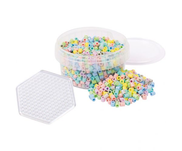 PlayBox: mărgele MIDI pastel termoadezive de 5 mm, set de 1000 bucăți cu placă hexagonală