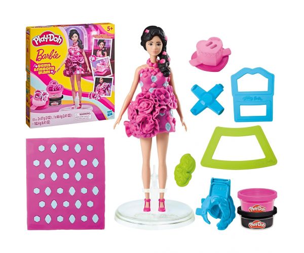 Play-Doh: Set de plastilină Barbie Bijuterii și panglici strălucitoare cu păpușă – Hasbro