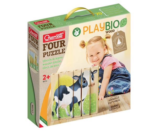 PlayBio Animale de curte 4 in 1 puzzle lemn - Quercetti