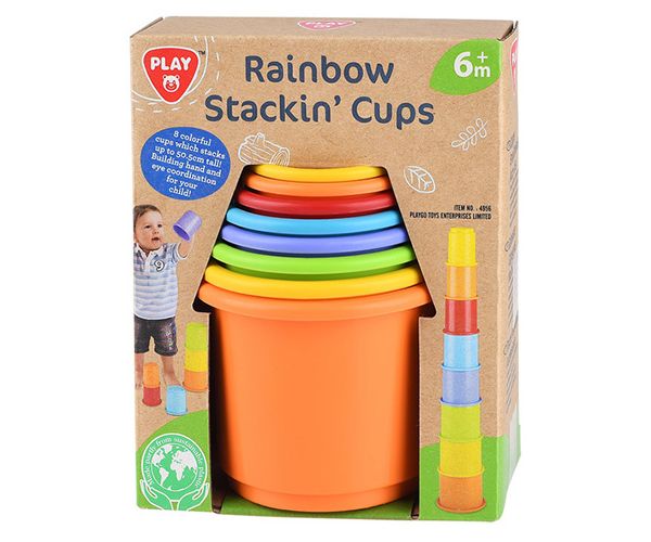 Playgo: Curcubeu jucărie de construcție pahare realizate din plastic reciclat 8 bucăți set