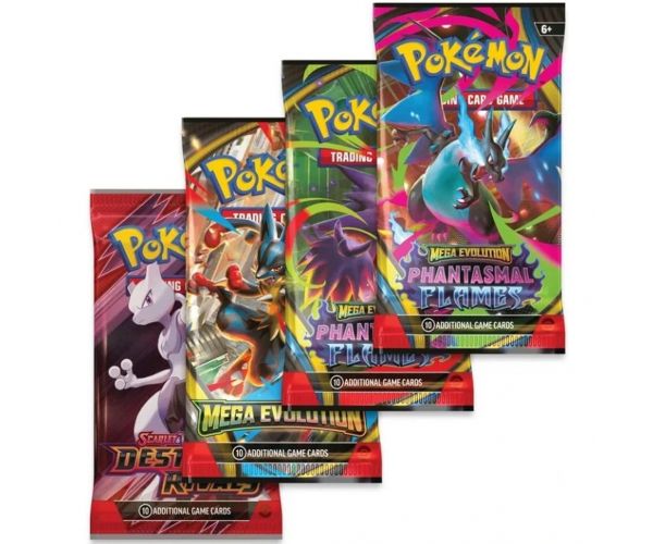 Pokémon TCG: pachet de cărți Mega Charizard în cutie metalică, în două variante, 1 buc.