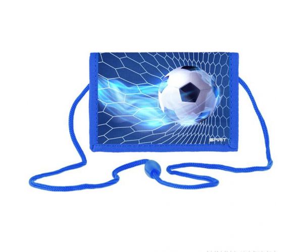 Portofel albastru Spirit: Football cu închidere velcro, 12,5x8,5cm.