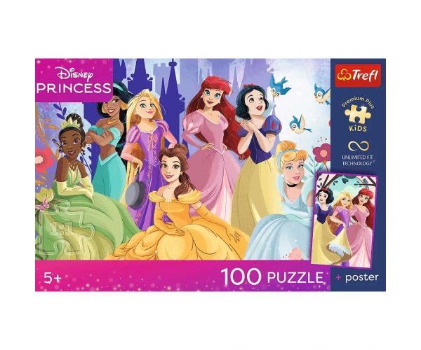 Prințesele Disney, puzzle de 100 piese cu poster UFT - Trefl