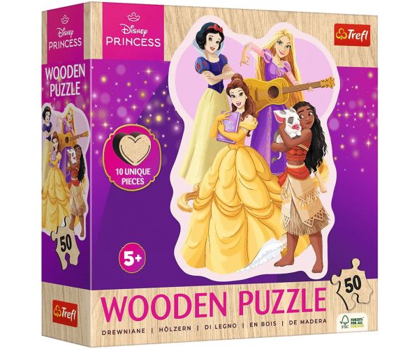 Prințesele Disney puzzle din lemn cu 50 de piese - Trefl